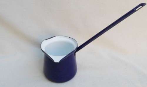 HAVE A CUP OF GOOD, STRONG TURKISH COFFEE - LONG HANDLED ENAMEL TURKISH COFFEE POT FROM POLAND!!