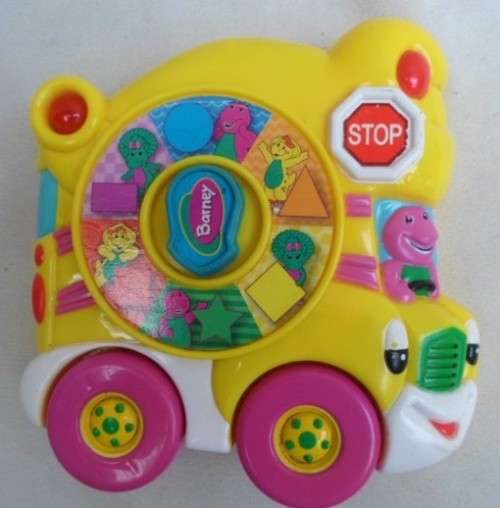 RELISTED - A CUTE HARD PLASTIC BARNEY LEARNING BUS!!