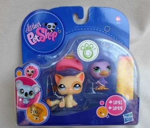RETIRED SPECIAL EDITION HASBRO LITTLEST PET SHOP CAT AND DUCK - MINT STILL SEALED!!