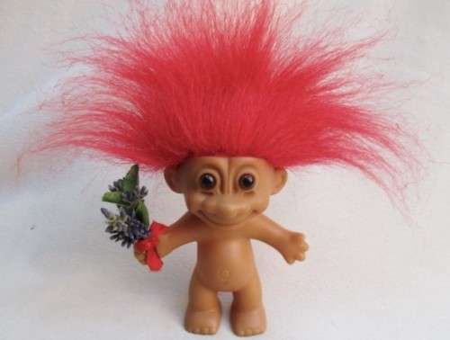 CUTE RUSS BERRIE TROLL BEARING FLOWERS FOR HIS GIRLFRIEND!!