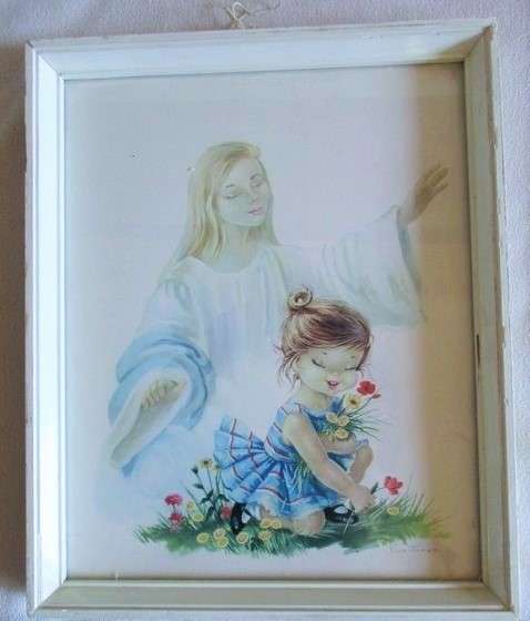 DELIGHTFUL VINTAGE 1950's/60's CONSTANZA ARMENGOL PRINT OF LITTLE GIRL AND HER GUARDIAN ANGEL!!