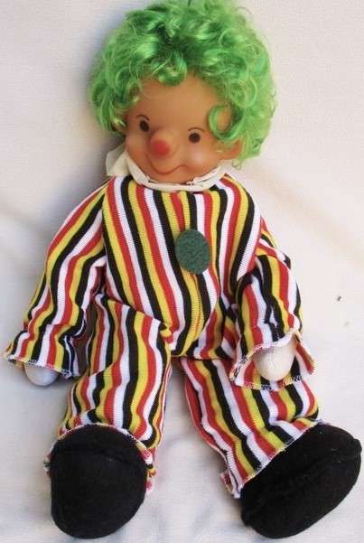 A LARGE  VINTAGE 45CM CLOWN WITH RUBBER FACE!!