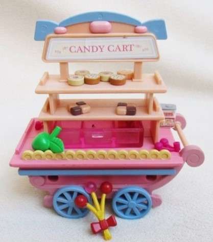 CUTE SYLVANIAN  FOREST FAMILY CANDY CART WITH A FEW CANDIES/ACCESSORIES!!
