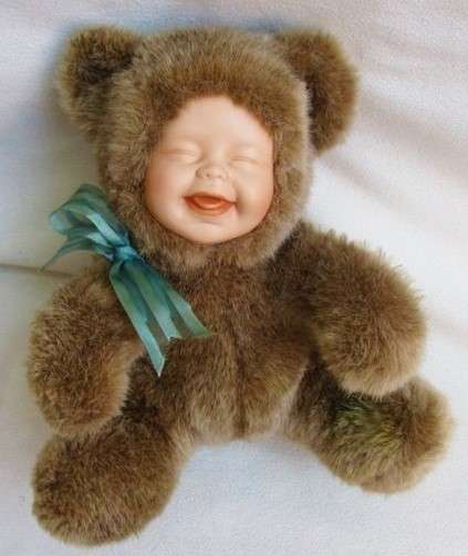 SWEET VINTAGE ANNE GEDDES-LIKE BEAR DOLL WITH PORCELAIN FACE!!