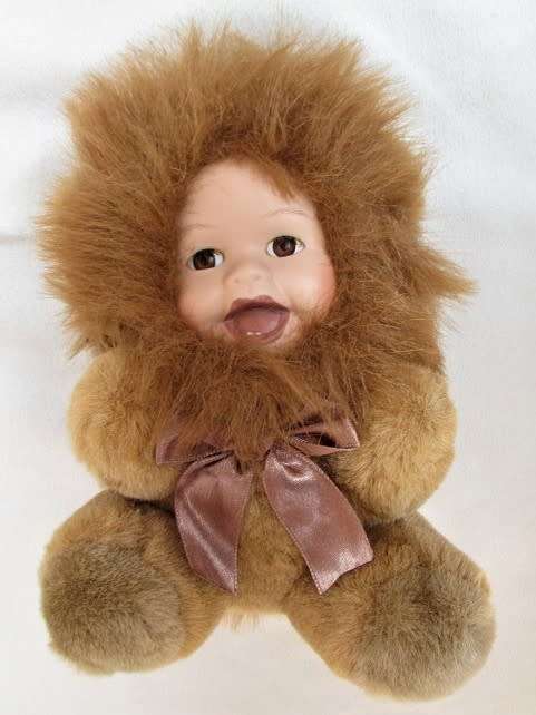 SWEET VINTAGE ANNE GEDDES-LIKE DOLL IN LION COSTUME WITH PORCELAIN FACE!!
