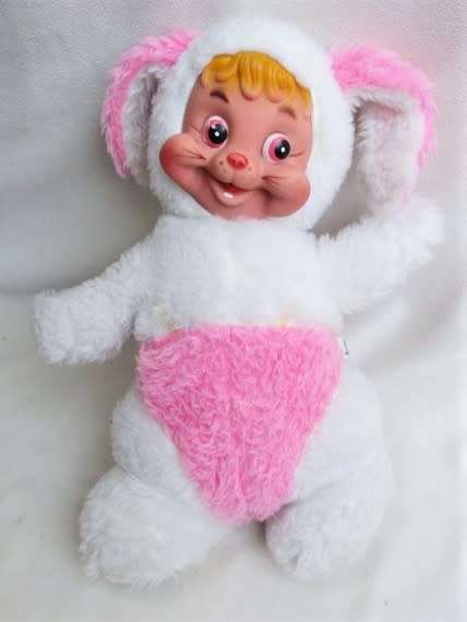EXTREMELY CUTE VINTAGE PLUSH BUNNY WITH RUBBER FACE MADE BY LADYBIRD!!