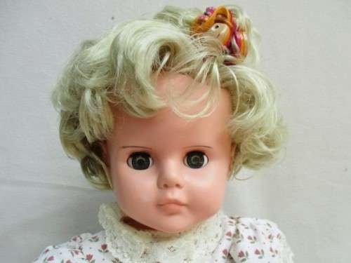 A STUNNING 45CM TALL BLUE-EYED VINTAGE DOLL IN GREAT CONDITION MARKED 'J' ON BACK OF HEAD!!