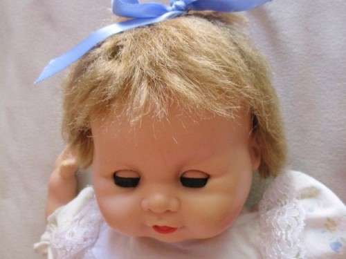 VINTAGE 1961 BABY DOLL - 43CM TALL - MARKED 'U PLATED MOULDE INC 1961' ON BACK OF HEAD