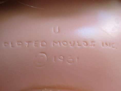 VINTAGE 1961 BABY DOLL - 43CM TALL - MARKED 'U PLATED MOULDE INC 1961' ON BACK OF HEAD