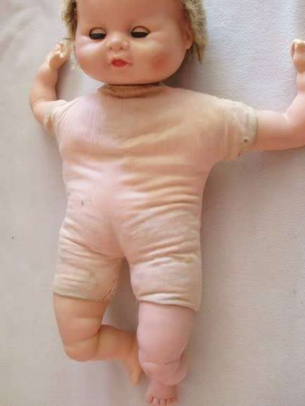 VINTAGE 1961 BABY DOLL - 43CM TALL - MARKED 'U PLATED MOULDE INC 1961' ON BACK OF HEAD