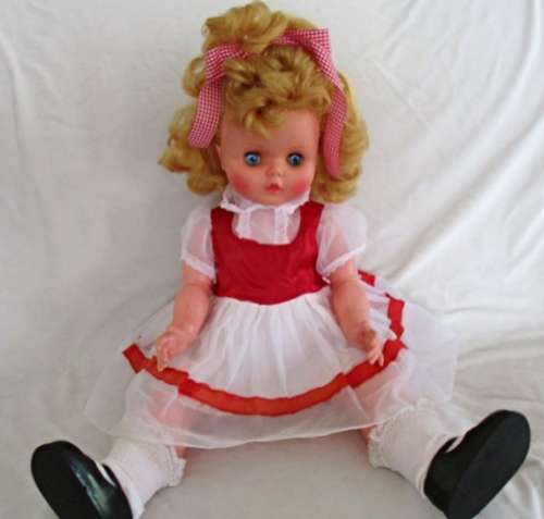 SO RARE!! A LARGE VINTAGE 1950's/60's  EVERGREEN, HONG KONG WALKING DOLL (NO 1027)   - 66CM TALL
