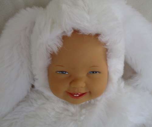 RARE!!  A LARGE 40CM TALL ANNE GEDDES BABY DOLL IN BUNNY RABBIT COSTUME!!
