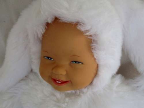 RARE!!  A LARGE 40CM TALL ANNE GEDDES BABY DOLL IN BUNNY RABBIT COSTUME!!