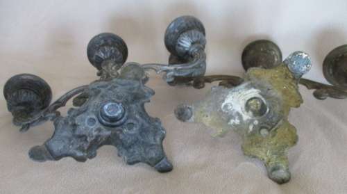 TWO OLD, ORNATE VINTAGE METAL CANDLESTICKS