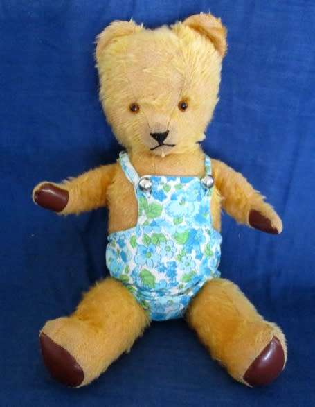 A REAL TEDDY BEAR!!  VERY OLD VINTAGE 43CM TALL GOLDEN MOHAIR ARK BEAR WITH STRAW STUFFED HEAD!!