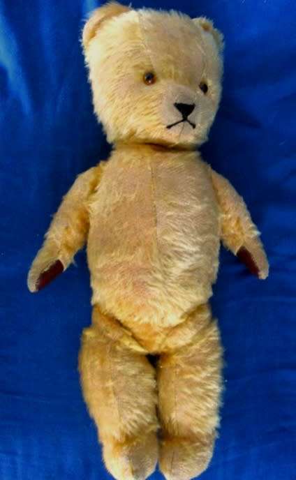 A REAL TEDDY BEAR!!  VERY OLD VINTAGE 43CM TALL GOLDEN MOHAIR ARK BEAR WITH STRAW STUFFED HEAD!!