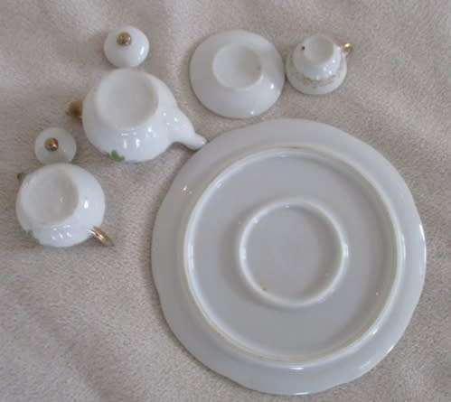 THE PRETTIEST, DELICATE PORCELAIN TEA SET TO DISPLAY WITH YOUR COLLECTABLE BEARS AND DOLLS!