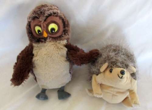 TWO CUTE FOREST ANIMAL HAND PUPPETS - AN OWL AND A HEDGEHOG!