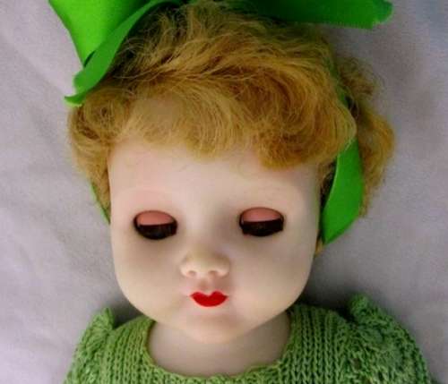 LARGE VINTAGE VINYL/RUBBER 49CM TALL PEDIGREE DOLL WITH TWO CUTE FRONT TEETH
