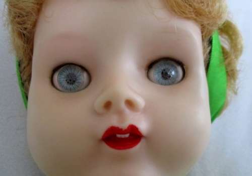 LARGE VINTAGE VINYL/RUBBER 49CM TALL PEDIGREE DOLL WITH TWO CUTE FRONT TEETH