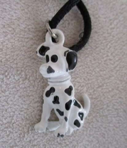 A VINTAGE PAINTED METAL DALMATIAN TO WEAR AS NECKLACE OR ADD TO YOUR CHARM BRACELET