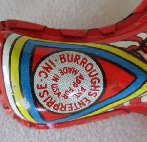 A VERY OLD VINTAGE 1940's/50's BURROUGHS TIN PLATE MECHANICAL BUBBLE GUN IN NEED OF TLC