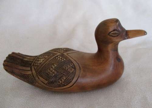 TWO DECORATIVE HAND CARVED SOLID WOODEN DUCKS