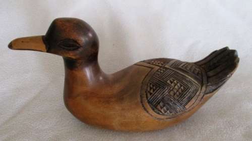 TWO DECORATIVE HAND CARVED SOLID WOODEN DUCKS