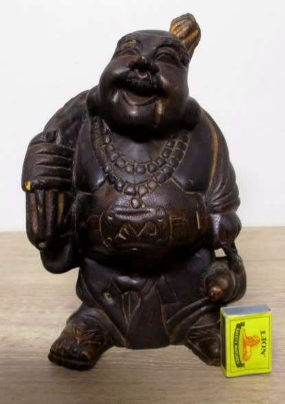 LARGE 30CM TALL VINTAGE HAND CARVED WOODEN BUDDHA