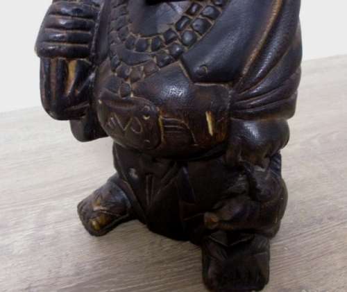 LARGE 30CM TALL VINTAGE HAND CARVED WOODEN BUDDHA