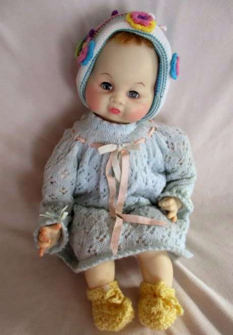 SWEET LARGE VINTAGE 1961 BABY DOLL - 50CM TALL - MARKED 'JD/ PLATED MOULDE INC 1961' ON BACK OF HEAD