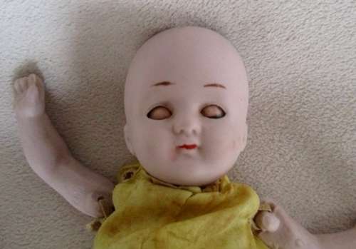 STRAIGHT OUT OF THE ATTIC - AN ANTIQUE GERMAN BISQUE DOLL WITH OPEN/CLOSE EYES  TO RESTORE!!