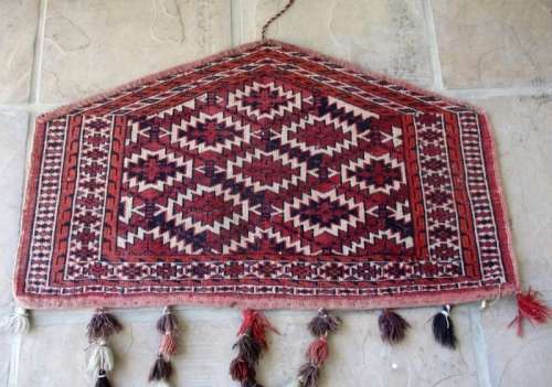 FOR LOUIS MULLINDER ONLY - SEMI ANTIQUE HAND KNOTTED TURKOMAN YAMOUT SADDLE BLANKET