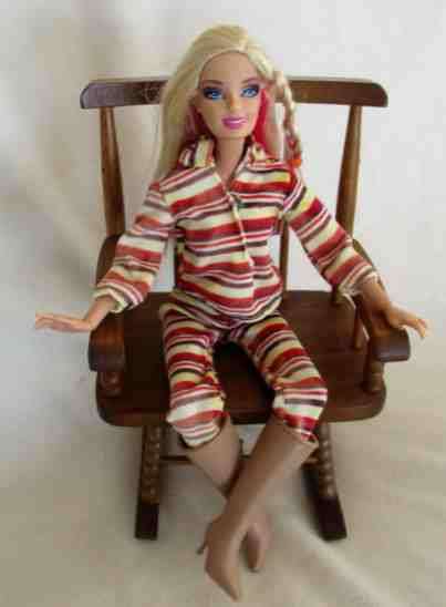A LOVELY WOODEN ROCKING CHAIR FOR BARBIE SIZE DOLL OR SMALL BEAR