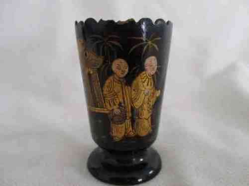 SO RARE AND UNUSUAL - TWO SMALL VINTAGE/ANTIQUE CHINESE LACQUERED WOODEN SAKE CUPS