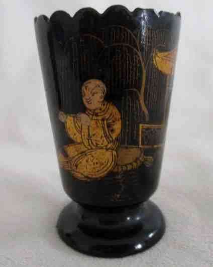 SO RARE AND UNUSUAL - TWO SMALL VINTAGE/ANTIQUE CHINESE LACQUERED WOODEN SAKE CUPS