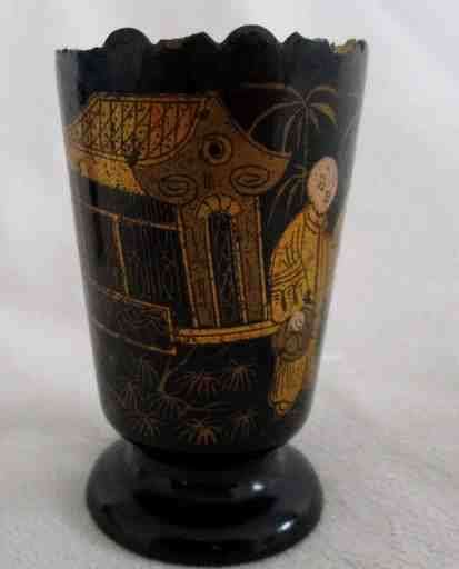 SO RARE AND UNUSUAL - TWO SMALL VINTAGE/ANTIQUE CHINESE LACQUERED WOODEN SAKE CUPS