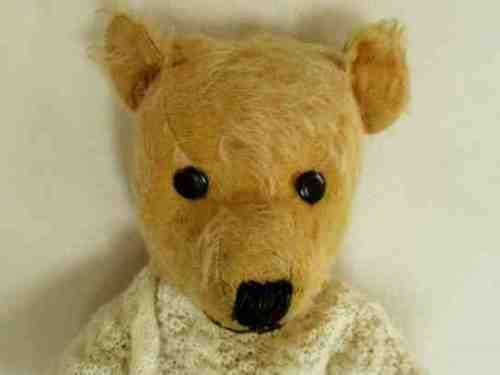 ANTIQUE, MUCH LOVED 44CM GOLDEN MOHAIR BEAR WITH STRAW STUFFED HEAD AND LOADS OF CHARACTER - DEANS?