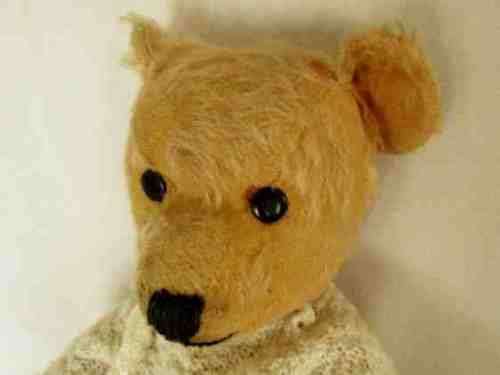 ANTIQUE, MUCH LOVED 44CM GOLDEN MOHAIR BEAR WITH STRAW STUFFED HEAD AND LOADS OF CHARACTER - DEANS?