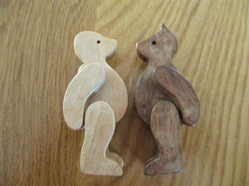 TWO ADORABLE VINTAGE LITTLE WOODEN TEDDY BEARS TO POSE AT WILL