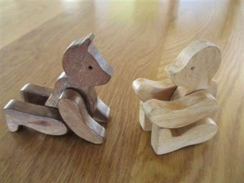 TWO ADORABLE VINTAGE LITTLE WOODEN TEDDY BEARS TO POSE AT WILL