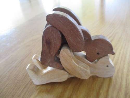 TWO ADORABLE VINTAGE LITTLE WOODEN TEDDY BEARS TO POSE AT WILL