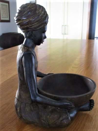 STUNNING LARGE HAND MADE  NUBIAN FIGURE HOLDING BOWL - IDEAL FOR SNACKS OR AFTER-DINNER BON-BONS!