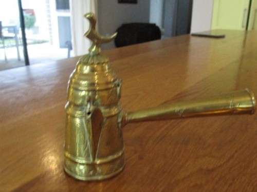 VINTAGE VERY ORNATE ENGRAVED BRASS TURKISH CEZVE/COFFEE POT