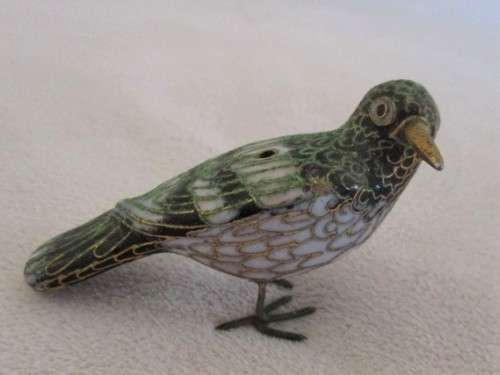 TINY COLLECTABLE  - VINTAGE CHINESE CLOISONNE BIRD (ENAMEL AND BRASS)