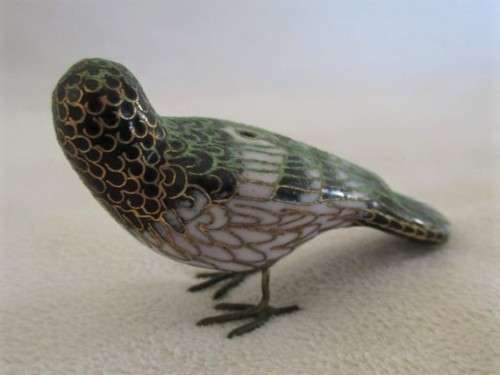 TINY COLLECTABLE  - VINTAGE CHINESE CLOISONNE BIRD (ENAMEL AND BRASS)