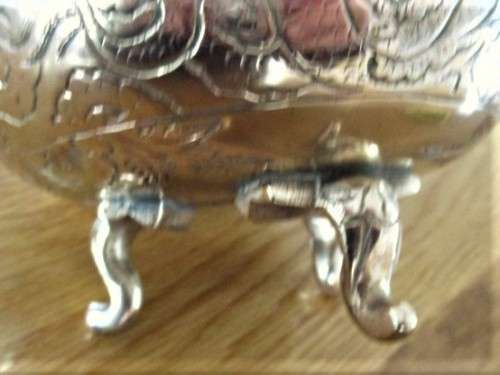 TWO VINTAGE CHINESE FOOTED (ELEPHANT HEADS) SOLID BRASS BOWLS WITH DRAGON MOTIF - SIGNED ON BASE
