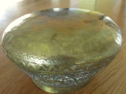 AWESOME ANTIQUE HAND ENGRAVED PERSIAN? TURKISH? BRASS BOWL DEPICTING  MEN, DEER AND BIRDS