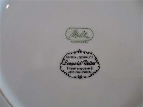 VINTAGE HAND PAINTED MELITTA, GERMANY PORCELAIN PLATE IN UNIQUE, REMOVABLE PEWTER FRAME
