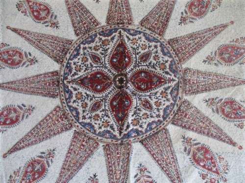 VINTAGE HAND BLOCKED PRINTED (NATURAL DYED) PERSIAN GHALAMKAR TABLE CLOTH/THROW - SIGNED